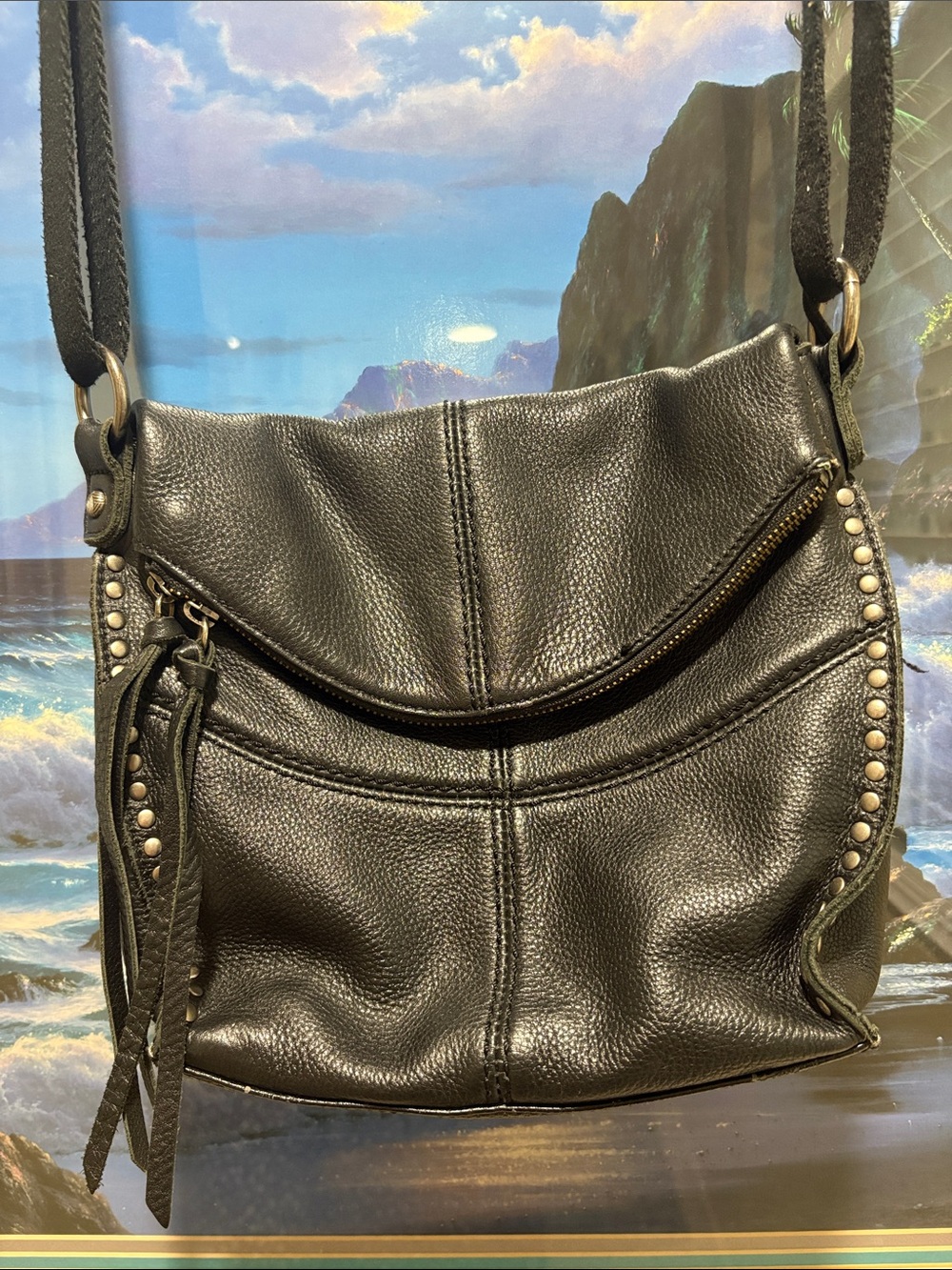 The Sak Black Leather Shoulder Bag with Stud Accents